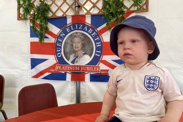 Remy Roberts (18mths) poses for a photograph during the Queen's Jubilee celebrations at Seaham Cricket Club.