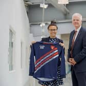 Rebecca Welch, the first woman to take charge of an English Football League match,  alongside University of Sunderland Vice Chancellor Sir David Bell.

Picture: DAVID WOOD