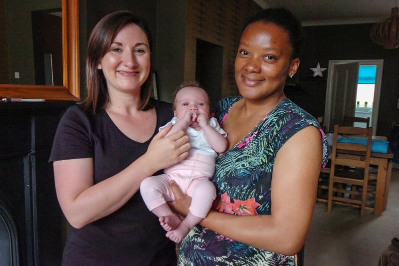 Natalie Wylie (left) who was expanding her massage business in 2016 offering massages to new mums and babies. Natalie is pictured with Lorraine Milan and her 8 week old daughter Juliette Morgan.