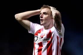 SHEFFIELD, ENGLAND - NOVEMBER 02: Carl Winchester of Sunderland reacts during the Sky Bet League One match between Sheffield Wednesday and Sunderland at Hillsborough Stadium on November 02, 2021 in Sheffield, England. (Photo by George Wood/Getty Images)