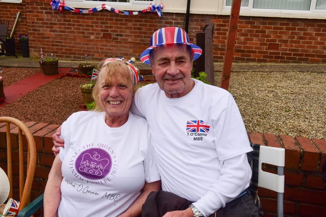 Tommy O'Connor MBE and his wife Emma MBE who received their honours from The Queen, at the party in Cavendish Road
