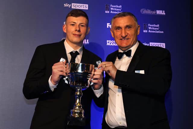 Tony Mowbray presents Anthony Patterson with his North East Football Writers' Association Young Player of the Year Award