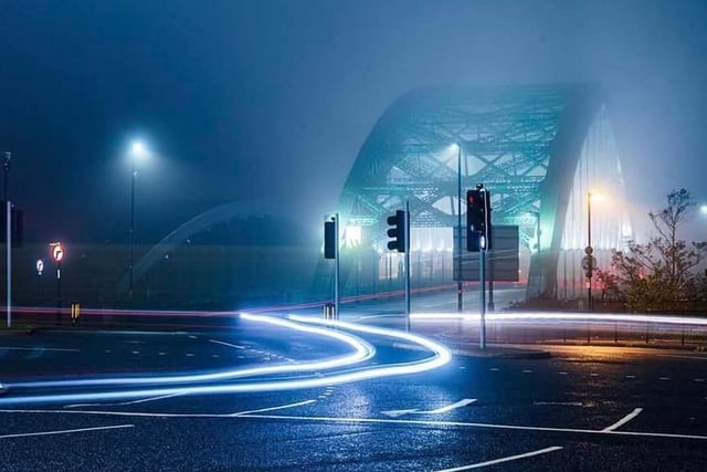 Light trails at the Wearmouth Bridge.