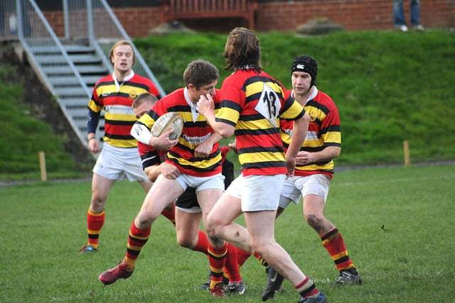 Sunderland in action against Darlington in a rugby match at Ashbrooke.