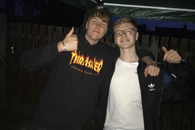 Tom Linton (left) who passed away from Melanoma at just 20 years old, and his best friend Bailey Macdonald, who has raised almost £2000 for charity since in Tom's name.
