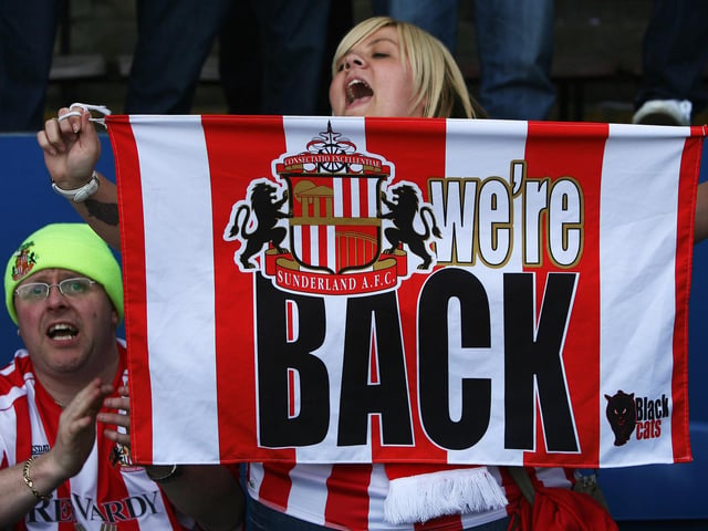 Sunderland fans celebrate during the Championship match between Luton Town and Sunderland at Kenilworth Road on May 6, 2007.