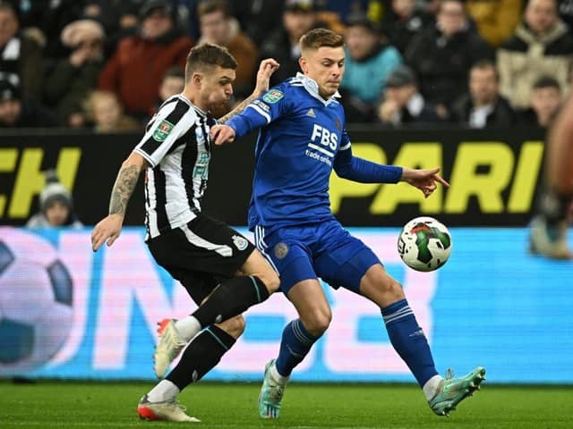 Harvey Barnes in action against Newcastle United. (Photo by PAUL ELLIS/AFP via Getty Images)
