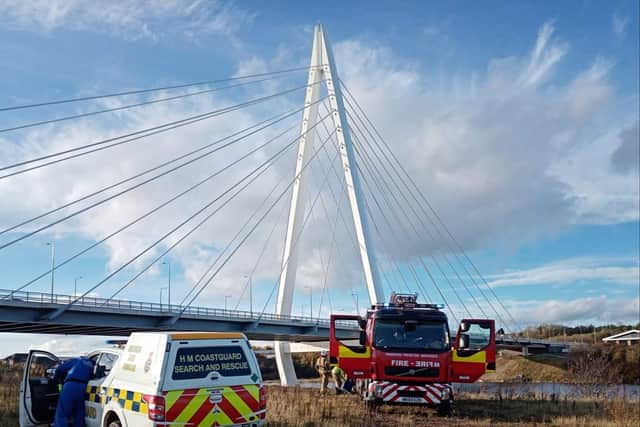 Emergency services were called to a person in the river near the Northern Spire bridge. Picture by Sunderland Coastguard