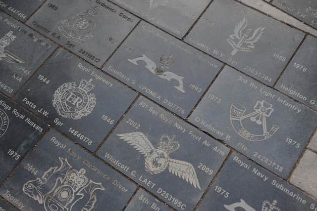 Some of the engraved flagstones in the path.