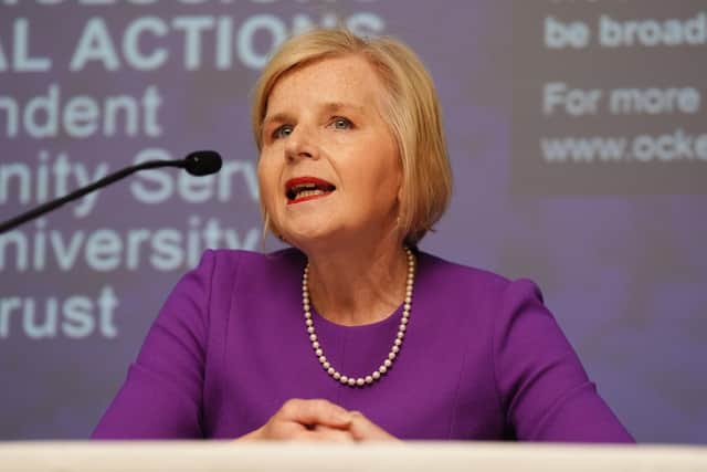 Donna Ockenden during a press conference following the publication of the former midwife's independent report into maternity care at Nottingham University Hospitals (NUH) NHS Trust. Photo by Jacob King/PA Wire