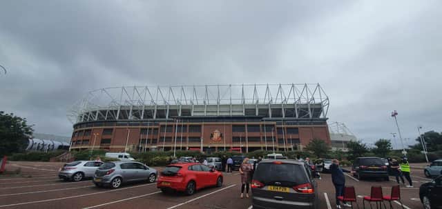 The drive-in church service outside the Stadium of Light
