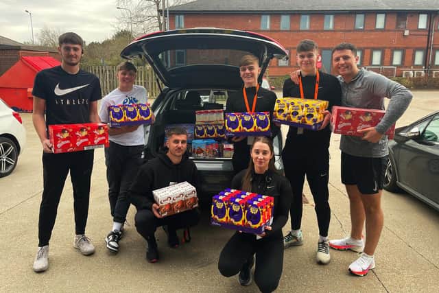 Workers from sportswear giant Nike delivering their eggs for the appeal.