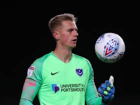 Alex Bass playing for Portsmouth.