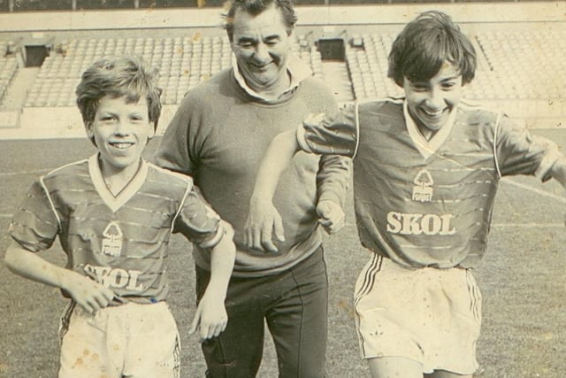 From left to right, Craig Bromfield, Brian Clough and brother Aaron Bromfield at Nottingham Forest's City Ground on their first-ever visit.