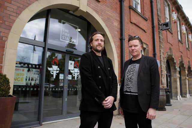 Futureheads front-man Barry Hyde and Dan Donnelly from the Northern Academy of Music Education outside the Fire Station which will be home to the course's lecture theatre and auditorium.

 Picture: DAVID WOOD