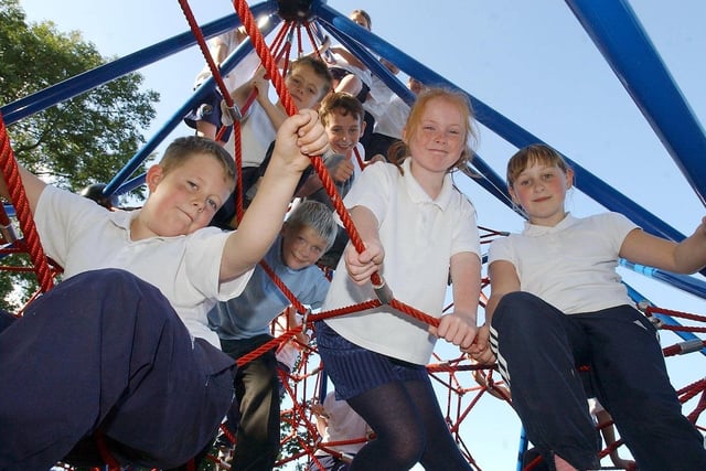 The new playground equipment was going down a treat among Year 5 pupils at Hylton Castle Primary School in 2008.