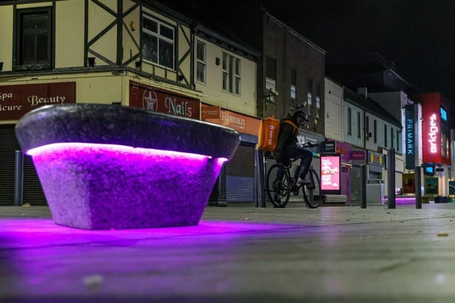 High Street West in Sunderland was also lit up purple in recognition of the end of the Queen's record breaking reign as the nation's longest serving monarch.
 
Photograph: Will Walker / NNP