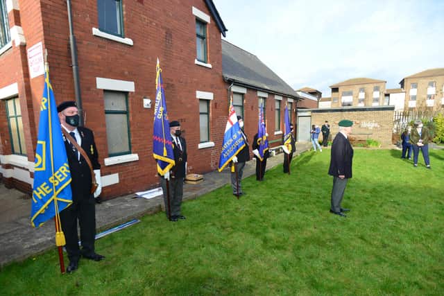 Standard bearers at the unveiling of the Sir Tom Moore mural Picture by FRANK REID