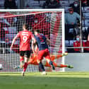 Tom Hopper puts Lincoln City into the lead at the LNER Stadium