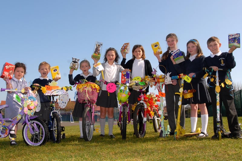 The winners of the Bling Your Bike For Easter competition at St Gregorys RC School 9 years ago and there's a definite floral theme.