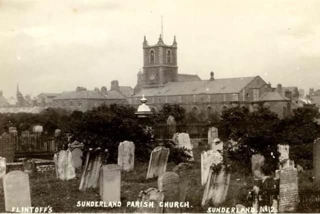 An undated, but clearly very old photograph of the graveyard. None of these headstones are visible today. Picture courtesy of the Sunderland Antiquarians.
