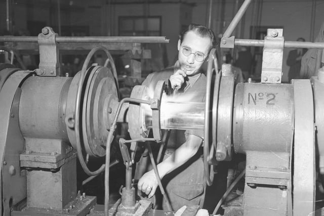 Wearside's people are hard-working, loyal and dedicated to their families and professions. Pictured here is a worker at the Pyrex glass works in November 1952.