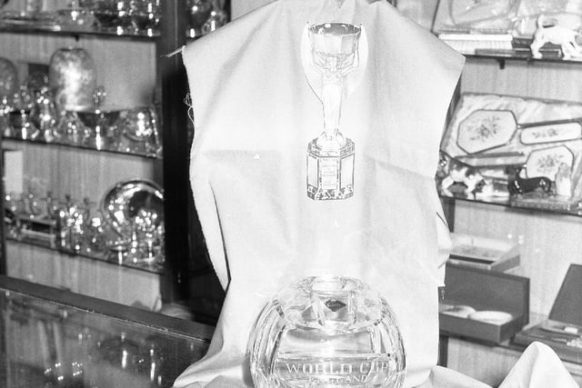 A replica of the World Cup and a spectacularly ornate model of a football was on show at Walkers jewellers in High Street West. Picture: Bill Hawkins.