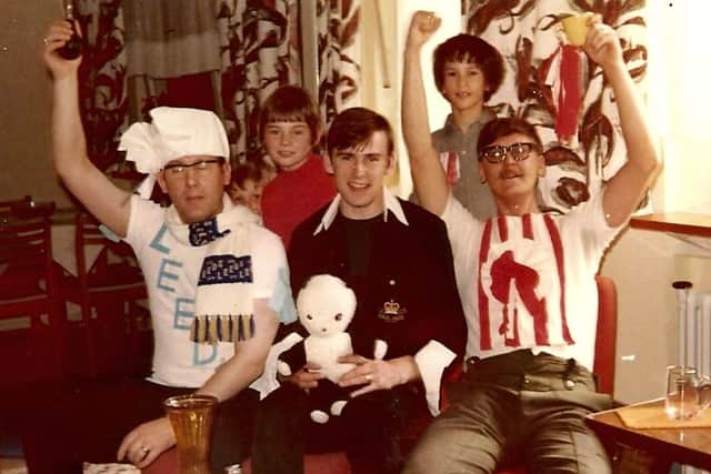 Jim, bottom right, with friends and family watching the 1973 FA Cup Final in Germany.