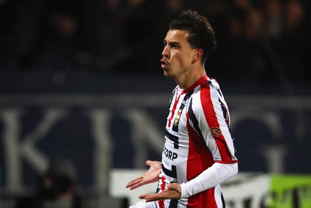 TILBURG, NETHERLANDS - JANUARY 27:  Thom Haye of Willem II celebrates scoring his teams third goal of the game in the final seconds during the Dutch Eredivisie match between Willem II Tilburg and Sparta Rotterdam held at Koning Willem II Stadium on January 27, 2017 in Tilburg, Netherlands.  (Photo by Dean Mouhtaropoulos/Getty Images)