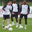 Wayne Rooney and Darren Bent warm up during the England training session ahead of their UEFA EURO 2012 Group G qualifier against Montenegro