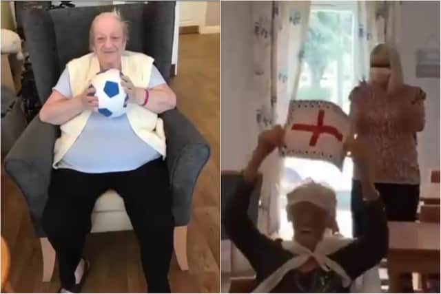 Residents at St Martin's Washington Manor Care Home supporting England during Euro 2020