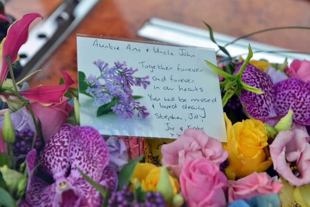 One of the floral messages left at the funeral of John and Ann Smith at St Mary and St Peter's Church.