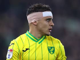 NORWICH, ENGLAND - FEBRUARY 21: Max Aarons of Norwich City during the Sky Bet Championship between Norwich City and Birmingham City at Carrow Road on February 21, 2023 in Norwich, England. (Photo by Stephen Pond/Getty Images)