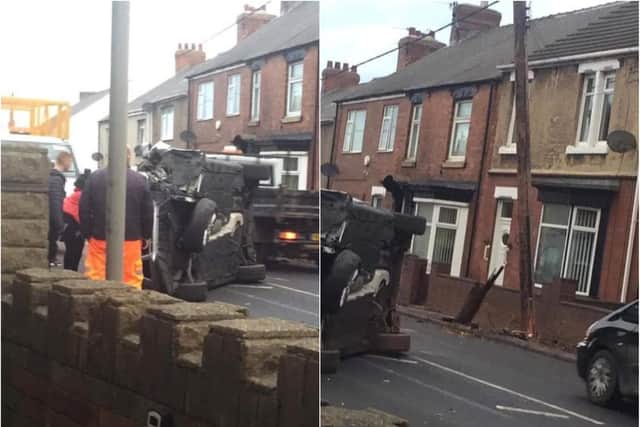 The road was closed for several hours after the car was flipped onto it's side on the residential street