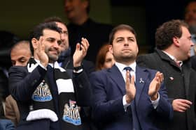 Newcastle United co-owners Mehrdad Ghodoussi and Jamie Reuben at Stamford Bridge.