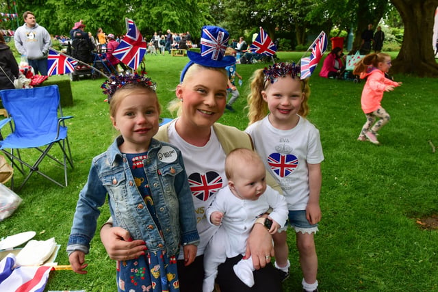 Amy Ridley with Summer Spence, age 4, Freddie Ridley, age 4 months, and Eva Ridley, 4, at the Big Jubilee Lunch in Mowbray Park.