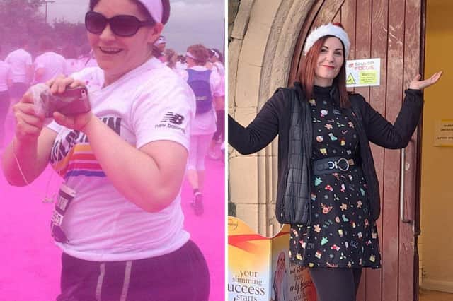 Emily King before and after her four stone weight loss.