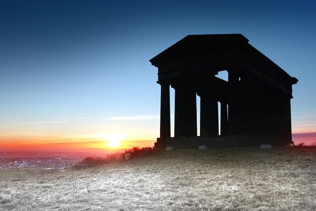 A Winter sun setting behind Penshaw Monument in 2007.