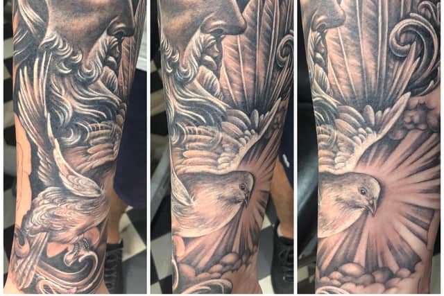 Mel Blyth will be finishing the relgious sleeve on Mick Taggart's arm.