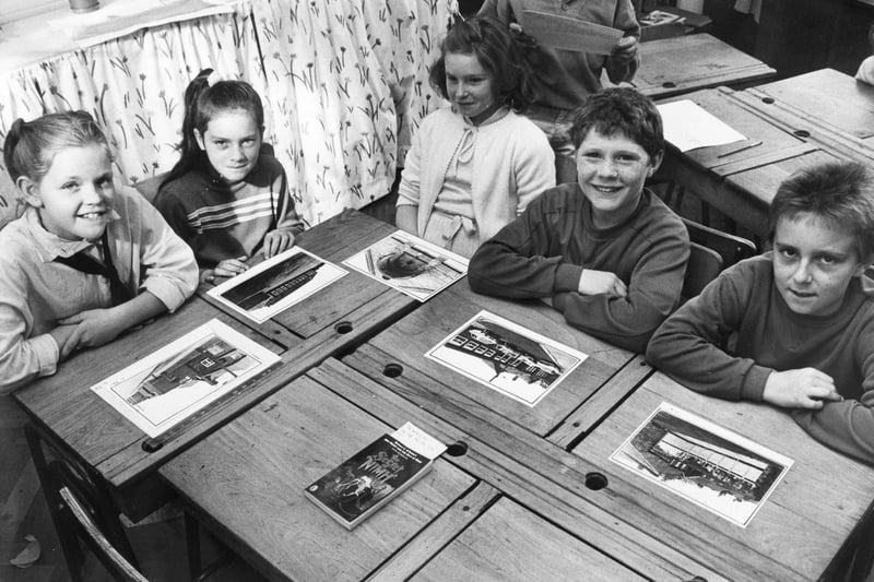 Back to September 1986 at Hedworth Lane Junior Mixed and Infant School.  Pictured are, left to right:  Nicola Mushins, Joanne McKenna, Philippa Wilson, John Cox and Mark Wood.