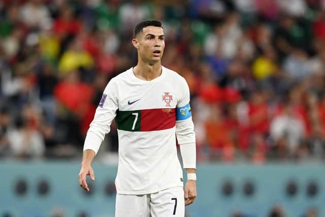 AL RAYYAN, QATAR - DECEMBER 02: Cristiano Ronaldo of Portugal looks on during the FIFA World Cup Qatar 2022 Group H match between Korea Republic and Portugal at Education City Stadium on December 02, 2022 in Al Rayyan, Qatar. (Photo by Claudio Villa/Getty Images)
