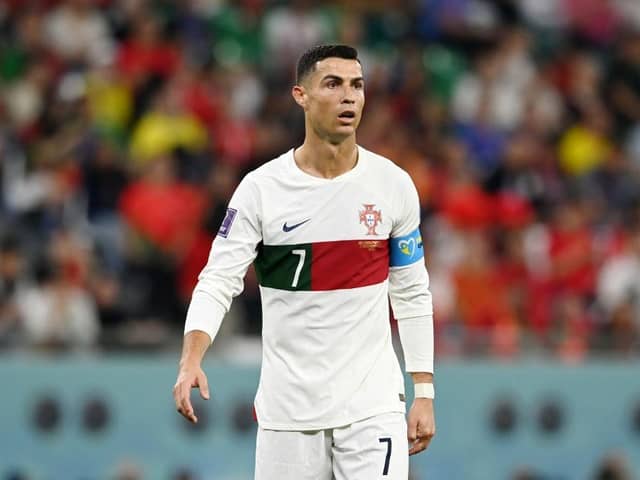 AL RAYYAN, QATAR - DECEMBER 02: Cristiano Ronaldo of Portugal looks on during the FIFA World Cup Qatar 2022 Group H match between Korea Republic and Portugal at Education City Stadium on December 02, 2022 in Al Rayyan, Qatar. (Photo by Claudio Villa/Getty Images)