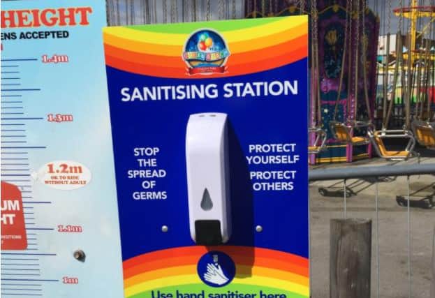 A hand sanitiser station at Ocean Beach Pleasure Park