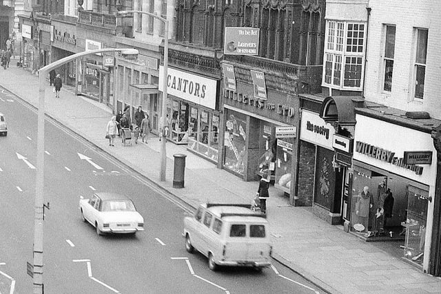 Shops you might recognise in this 1973 view from the Binns window, including Milletts, Cantors, Willerby and The Vestry.