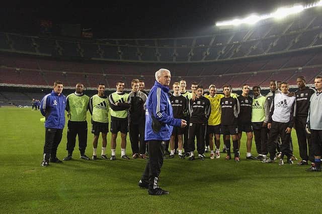 Bobby Robson and his Newcastle United team at the Nou Camp.