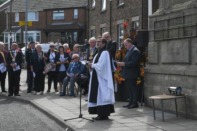 The Venerable Michael Everitt Canon Paster, Durham Cathedral rededicaties the Easington Lane War Memorial, on Saturday, which was unveiled 100 years ago