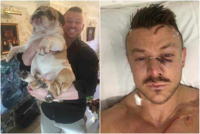 Jonathan Hair, founder of the Skinnypigs business, was repeatedly stabbed and his English bulldog Pork was also hurt by the three robbers who burst into his Sunderland home.