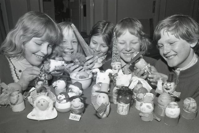 Putting their artistic skills to the test, children at Rainton School decorate Easter eggs in April 1974. Some cracking work!