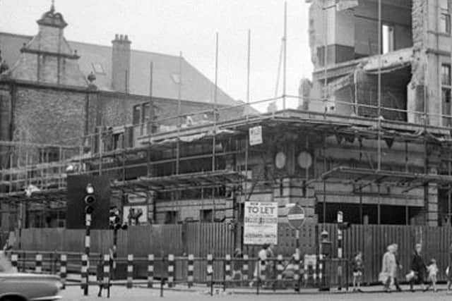 The stark outline of the Havelock Cinema (lately the Gaumont) which was demolished to make way for redevelopment in 1965.