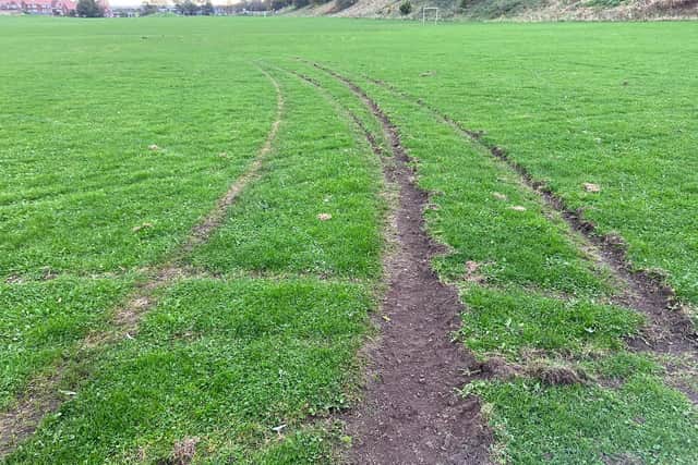 It is the second time in three weeks that vehicles have caused damage to the football pitches used by children at King George V playing field.

Picture by FRANK REID